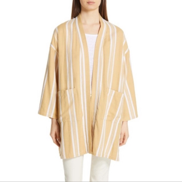 EILEEN FISHER Organic-Cotton Striped Kimono Jacket. Size OS - Picture 3 of 12